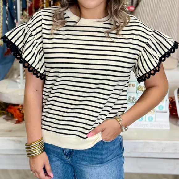 Striped Ruffle Sleeve Top - Picture 4 of 7